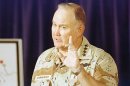 Gen. Norman Schwarzkopf criticizes Iraqi military leadership during a press briefing in Riyadh on February 28, 1991.