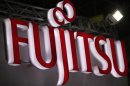 A logo of Fujitsu is pictured at a trade show for Japan's manufacturing industry in Tokyo