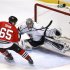 Kings goalie Quick stops Blackhawks' Shaw in the second period of Game 1 of their NHL Western Conference finals playoff hockey game in Chicago