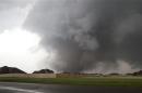 A huge tornado approaches the town of Moore, Oklahoma in this file photo