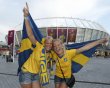 Swedish supporters cheer outside the Olympic stadium before their Group D Euro 2012 soccer match against England in Kiev