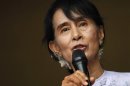 File photo of Myanmar's pro-democracy leader Aung San Suu Kyi at the NLD office in Yangon