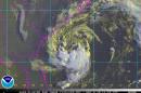 NOAA image of sub-tropical storm Ana south-southeast of Myrtle Beach, South Carolina, United States