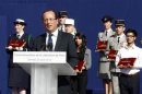 French President Francois Hollande delivers a speech during a ceremony marking the 66th anniversary of the Liberation of Paris