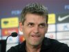 FC Barcelona's coach Tito Vilanova attends a news conference after the first training session of the season at Joan Gamper training camp, near Barcelona