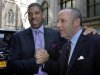 Sacramento Mayor Kevin Johnson, left, and California state Sen. Darrell Steinberg arrive for the  NBA owners meetings regarding the the possible relocation of the Sacramento Kings  team to Seattle, in New York, Wednesday, April 3, 2013. Hedge fund manager Chris Hansen and Microsoft Chief Executive Steve Ballmer have agreed to buy a majority stake in the Kings from the Maloof family for $341 million, but the deal needs league approval. (AP Photo/Richard Drew)