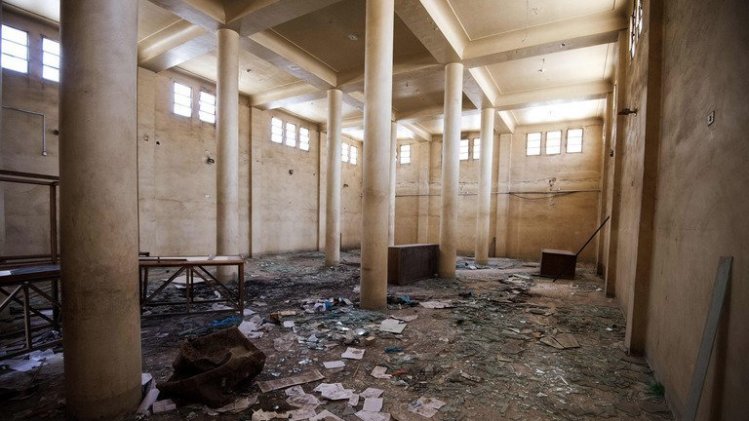 The vandalized and looted exhibition hall at Egypt's Mallawi Museum, seen on August 26, 2013