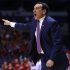 Duke coach Krzyzewski yells instructions to his team during their Midwest Regional NCAA men's basketball game against Louisville in Indianapolis