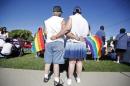 Skinner and her wife Belka wait for the beginning of the Utah Pride Parade in Salt Lake City