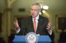Reid holds a news conference after party caucus luncheons at the U.S. Capitol in Washington