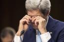 U.S. Secretary of State Kerry wipes his eyes as he testifies at a Senate Foreign Relations Committee hearing on "U.S. Strategy to Defeat the Islamic State in Iraq and the Levant" on Capitol Hill