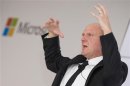 Microsoft CEO Ballmer talks about Microsoft's "Schlaumaeuse" education software running on Windows 8 operating system in Berlin