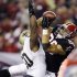 Atlanta Falcons tight end Tony Gonzalez (88) makes a catch for a touchdown as New Orleans Saints Saints middle linebacker Curtis Lofton (50) defends during the first half of an NFL football game, Thursday, Nov. 29, 2012, in Atlanta. (AP Photo/David Goldman)