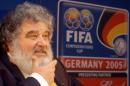 FILE - In this Feb. 14, 2005 file photo, Confederation of North, Central American and Caribbean Association Football (CONCACAF) general secretary Chuck Blazer attends a press conference in Frankfurt, Germany. Blazer, a former FIFA executive committee member, told a U.S. federal judge he and others on the governing body's ruling panel agreed to receive bribes as part of the vote that picked South Africa to host the 2010 World Cup, according to a transcript of the 2013 hearing in U.S. District Court in Brooklyn unsealed by prosecutors Wednesday, June 3, 2015. (AP Photo/Bernd Kammerer, File)