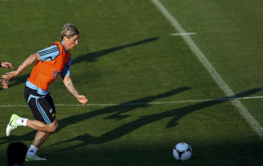 Spain's Torres attends a training session at Gniewino