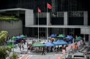 Tents set up by students are seen in front of the government's building in Hong Kong