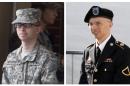 A combination photo shows US soldier Chelsea Manning aka Bradley Manning being escorted by military police at Fort Meade