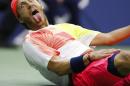 Lucas Pouille, of France, reacts after beating Rafael Nadal, of Spain, during the fourth round of the U.S. Open tennis tournament, Sunday, Sept. 4, 2016, in New York. (AP Photo/Adam Hunger)