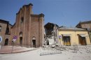 Damaged old church is seen in Mirandola near Modena