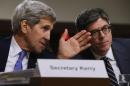 Secretary of State John Kerry (L) and Treasury Secretary Jacob Lew pictured July 29, 2015 during discussions of the Iran nuclear deal in Washington, DC, are reportedly weighing new sanctions tied to Iran's missile program