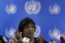 U.N. High Commissioner for Human Rights Pillay speaks during a news conference on her trip around Sri Lanka at the U.N. headquarters in Colombo