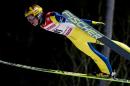 Noriaki Kasai from Japan soars through the air during the FIS Ski Jumping World Cup competition in Trondheim, on February 10, 2016