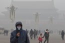 FILE - In this Tuesday, Jan. 29, 2013 file photo, a man wears a mask on Tiananmen Square in thick haze in Beijing. China, one of the most visited countries in the world, has seen sharply fewer tourists this year, with worsening air pollution partly to blame. (AP Photo/Ng Han Guan, File)
