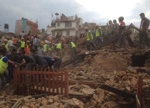 Rescuers clear the debris at Durbar Sqaure after an &hellip;