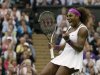 Serena Williams of the United States reacts winning against Petra Kvitova of the Czech Republic during a quarterfinals match at the All England Lawn Tennis Championships at Wimbledon, England, Tuesday, July 3, 2012. (AP Photo/Anja Niedringhaus)