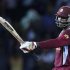 West Indies' Gayle celebrates after scoring a half century during their Twenty20 World Cup semi-final cricket match against Australia in Colombo