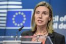EU foreign policy chief Federica Mogherini gives a press conference after a meeting at EU headquarters in Brussels on January 19, 2015