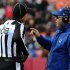 Indianapolis' coach Pagano speaks with line judge Arthur during a NFL football game in Kansas City, Missouri