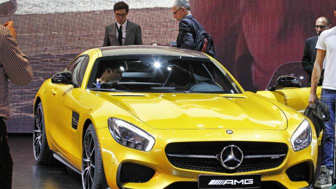 The Mercedes AMG GT S is presented at the Paris Motor Show, in Paris, Friday Oct. 3, 2014. The Paris Motor Show will open its doors to the public on Saturday Oct. 4, until Oct. 19.  European carmakers are hoping to impress with new models at this week&#39;s Paris Motor Show and prove they have come out stronger from years of economic trouble and cost-cutting. (AP Photo/Remy de la Mauviniere)
