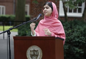 Malala Yousafzai speaks during a news conference on …