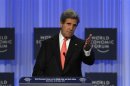 U.S. Secretary of State Kerry speaks during the World Economic Forum on the Middle East and North Africa at the King Hussein Convention Centre, at the Dead Sea