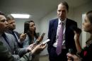 Wyden speaks with reporters as he arrives for the weekly Democratic Caucus policy luncheon at the U.S. Capitol in Washington