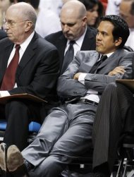 Miami Heat head coach Erik Spoelstra watches from the bench during the first half of Game 5 in their NBA basketball Eastern Conference finals playoffs series against the Boston Celtics, Tuesday, June 5, 2012, in Miami. (AP Photo/Lynne Sladky)