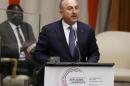 Foreign Minister Mevlut Cavusoglu of Turkey speaks during a high-level meeting on addressing large movements of refugees and migrants at the United Nations General Assembly in Manhattan, New York