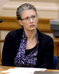 FILE - In this Oct. 27, 2011 file photo, Tracey Richter listens to testimony during her first-degree murder trial in Fort Dodge, Iowa. An Iowa judge sentenced Richter to life in prison Monday, Dec. 5, 2011, for killing a neighbor in the small northwest Iowa town of Early as part of a plot to frame her ex-husband. (AP Photo/The Messenger, Hans Madsen, Pool, File)