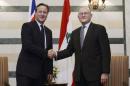 Prime Minister David Cameron meets Lebanese Prime Minister Tammam Salam at his offices in Beirut, Lebanon