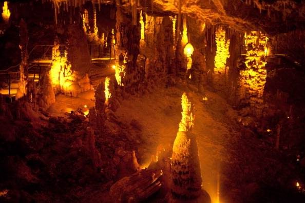 A general view of the Sorek stalactites cave as it is illuminated with a new lighting system on August 9, 2012 near Beit Shemesh, Israel. The cave, 82 meters long and 60 meters wide, was discovered ac