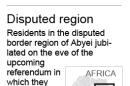 Map locates Abyei, Sudan; 1c x 3 inches; 46.5 mm x 76 mm;