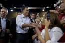 Republican presidential candidate, former Massachusetts Gov. Mitt Romney shakes hands during a campaign rally on Wednesday, Sept. 26, 2012 in Toledo, Ohio. (AP Photo/ Evan Vucci)