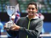 Nick Kyrgios of Australia poses with the trophy after defeating compatriot Thanasi Kokkinakis in their junior boys' singles final match at the Australian Open tennis tournament in Melbourne
