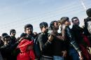 Migrants and refugees stand in line to be registered at the "Moria" camp near the port of Mytilene on the Greek island of Lesbos on October 16, 2015