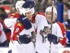 Florida Panthers Stephen Weiss is congratulated by team mates Sean Bergenheim and Erik Gudbranson after he scored in Toronto