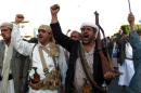 Yemeni supporters of the Shiite Huthi movement shout slogans during a rally against a US and Saudi intervention in Yemen on March 6, 2015 in the capital Sanaa
