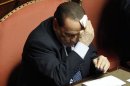 People of Freedom (PDL) party member and former Prime Minister Silvio Berlusconi wipes his forehead as he attends the Upper house of the parliament in Rome