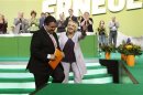 SPD party chairman Gabriel and co-leader of Germany's environmental party Die Gruenen Roth enter stage at Greens party congress in Berlin