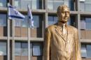 A statue of Israeli Prime Minister Benjamin Netanyahu, made by Israeli artist Itai Zalait as a form of protest against him and placed without official permission outside Tel Aviv's city hall, is seen on December 6, 2016